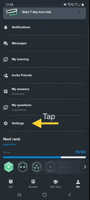 Tap settings brainly