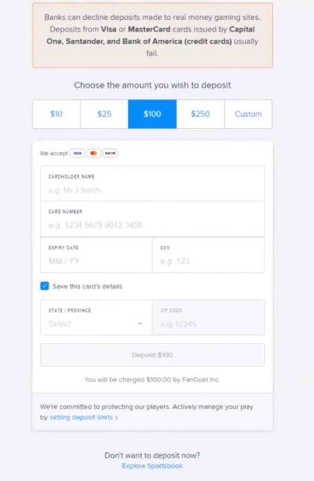 Fanduel Card details