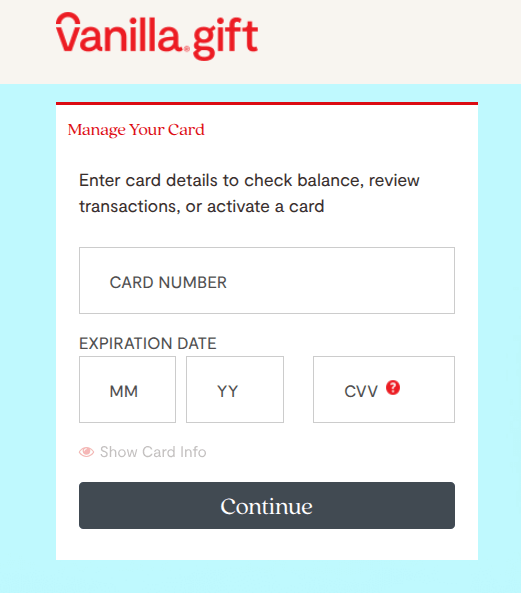 vanilla gift activate page