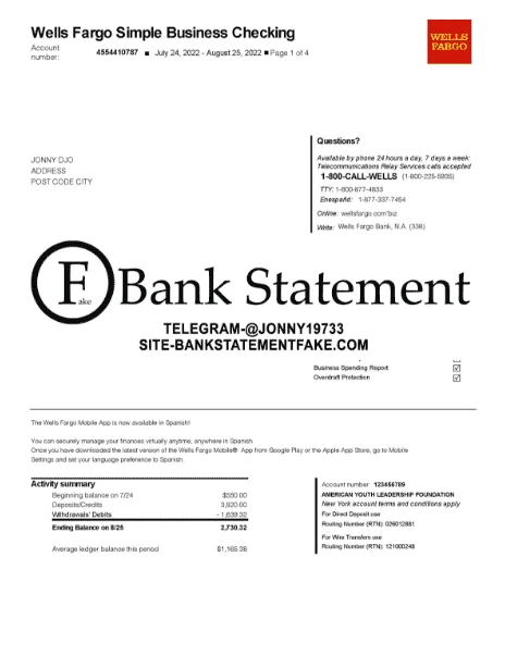 bank statement Wells Fargo
