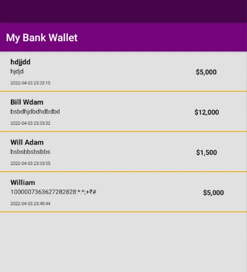 My bank wallet app