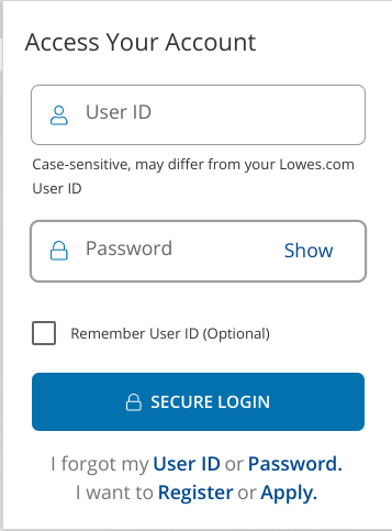 Lowe's login box