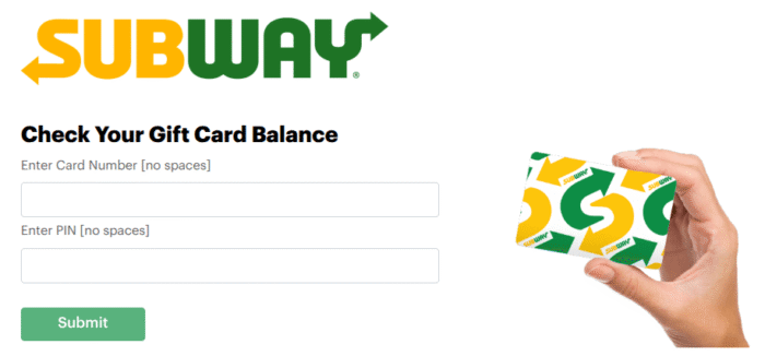 Subway gift card balance inquiry