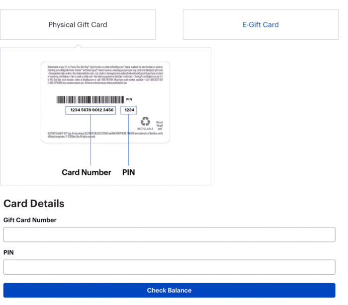 Best Buy gift card balance box