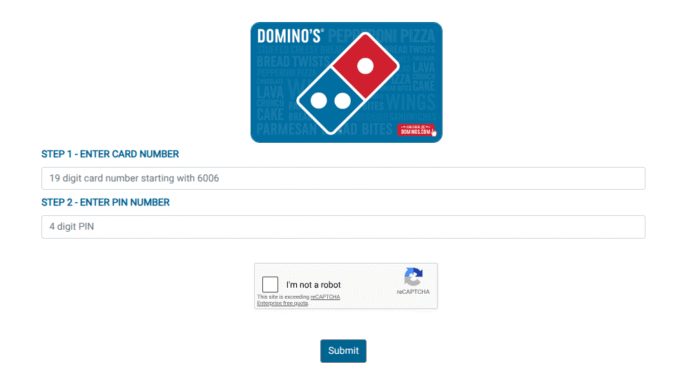 domino's gift card balance page 