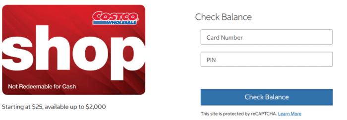 Costco gift card balance box 